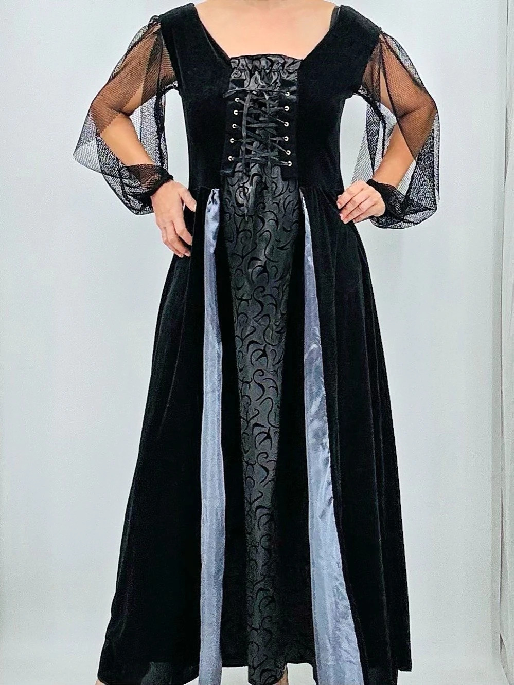 Vintage Whimsigoth Medieval Renaissance Witchy Goth Velvet Corset Maxi Dress